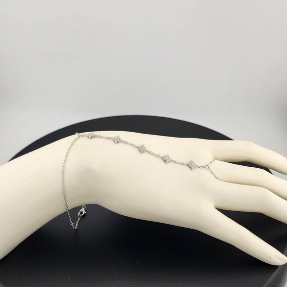 Sterling Silver 925 Hand Chain Bracelet with Ring – Star Design - Picture 4 of 9